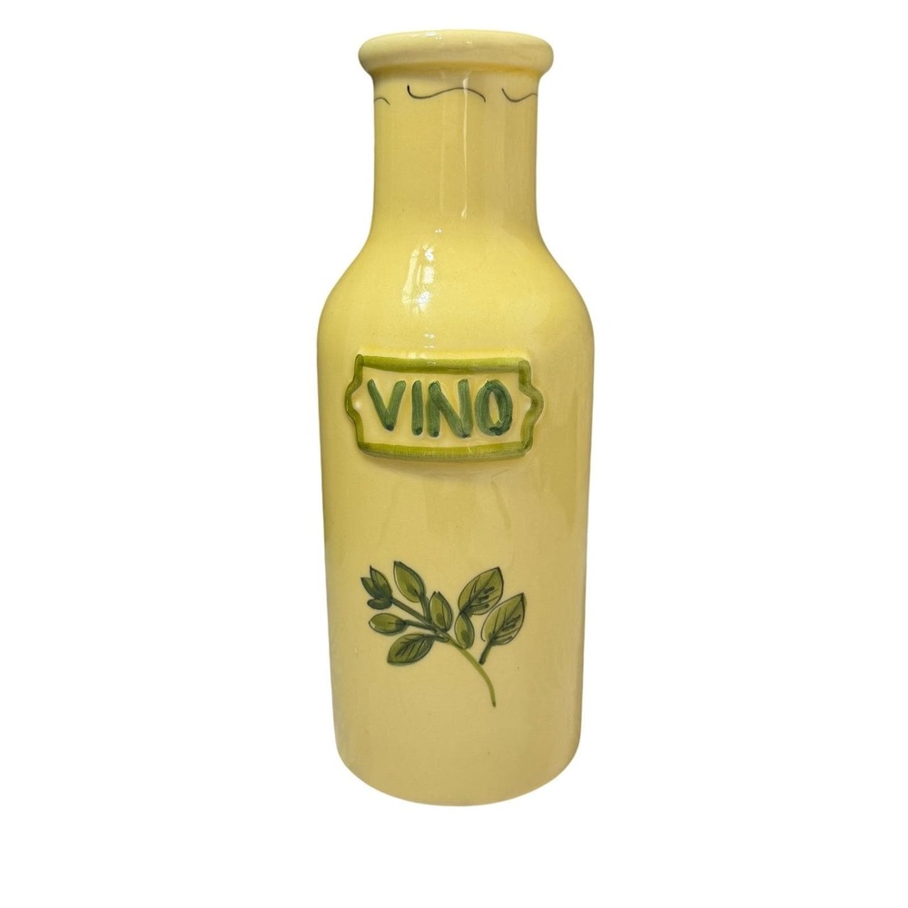 Italian Ceramic Wine Decanter Yellow Olive Motif‎ Ceramiche Virginia Italy